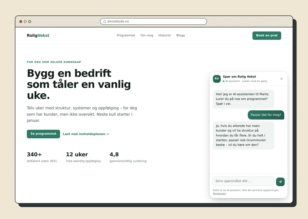 Eksempel på salgsassistenten på en nettside